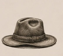 Vintage engraving of a well-worn field hat