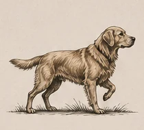 Vintage engraving of a standing golden retriever